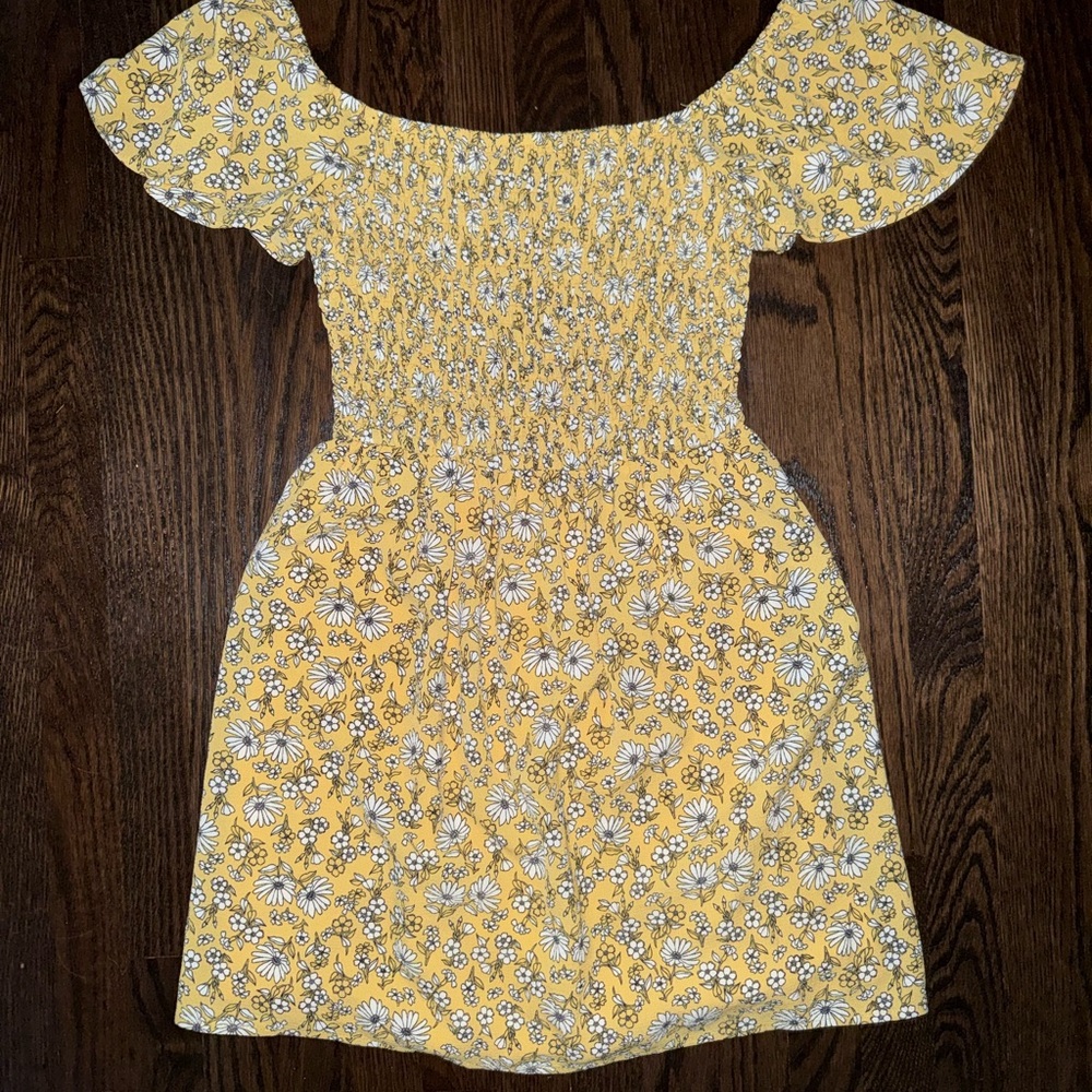 As U Wish Yellow Floral Smocked Off-Shoulder Mini Dress